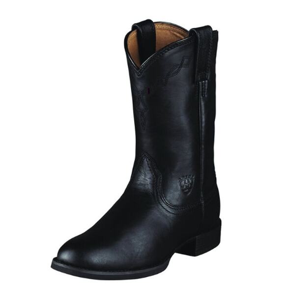 Ariat Heritage Roper Cowboy Boots Mid Calf Leather Duratread Western Black 12 - Picture 1 of 7